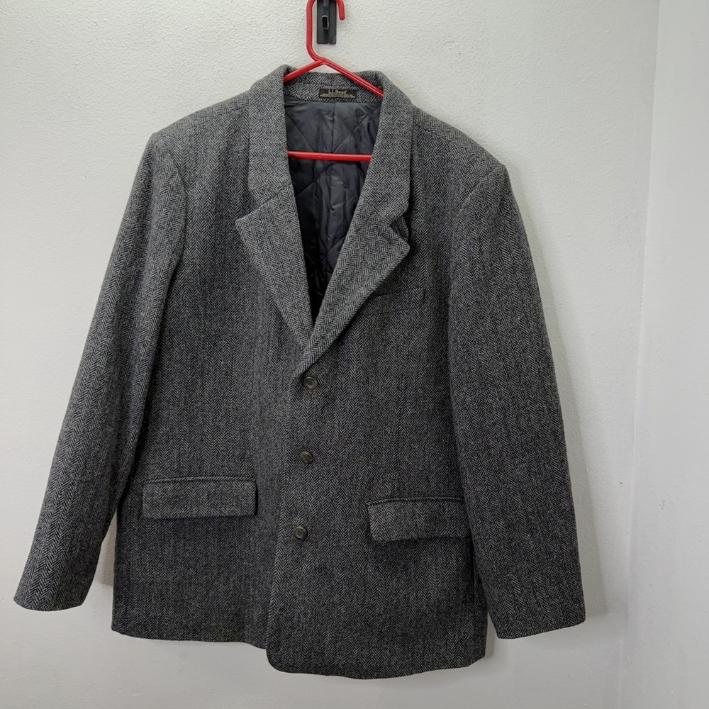 L.L.Bean Jacket Men's 46R Gray Herringbone Tweed Blazer Thinsulate Insulated